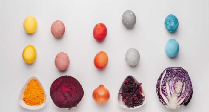 easter eggs dyed with food